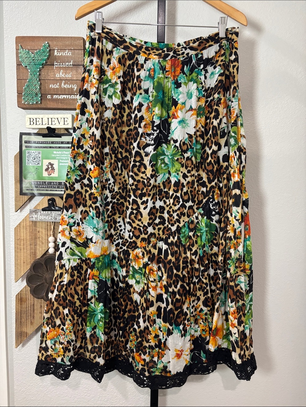 Studio West Leopard & Floral Maxi Skirt - Green, Orange & Black 17-20w 37L